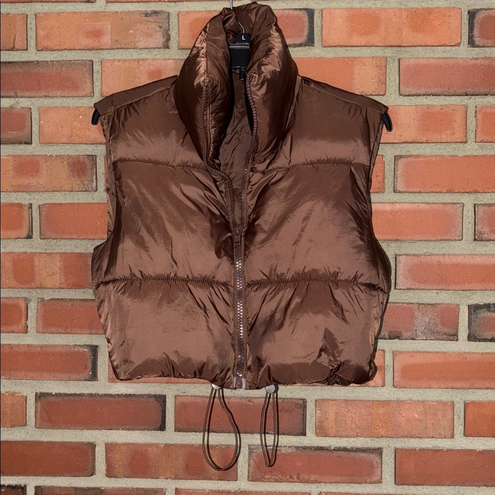 Brown Puffer Vest Sleeveless Jacket - Women